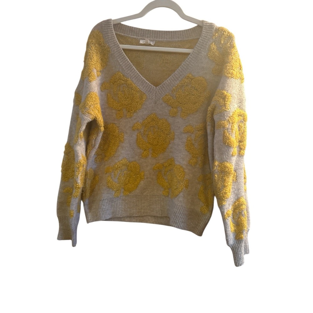 Mystree‎ Taupe Yellow Designs Woman's Boho Slouchy Sweater Size Medium